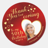 50カスタムth誕生日レッドと金ゴールドありがとう ラウンドシール (正面)
