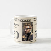 50カスタムth誕生日レトロ新聞写真 コーヒーマグカップ (正面左)