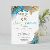 50カスタムth 2周年記念ティール（緑がかった色）と金ゴールド抽象芸術 箔シーズンカード (立ち正面)