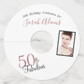 50ガーリーと素晴らしいバラ金ゴールド誕生日写真パーティー ワイングラスタグ (正面)