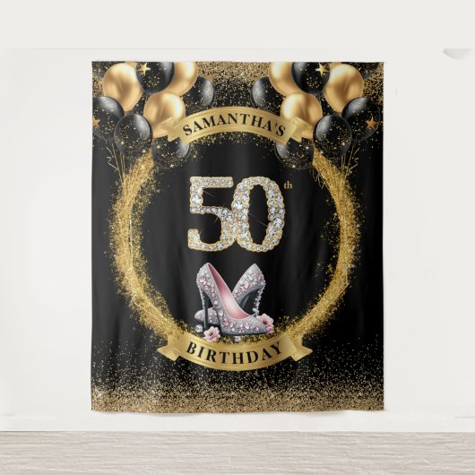 50クラシック番目の誕生日ダイアモンド数ハイヒール タペストリー (正面)