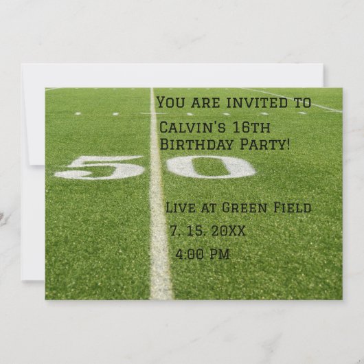 50グリーンフットボールのフィールド誕生日パーティーの招待 招待状 (正面)