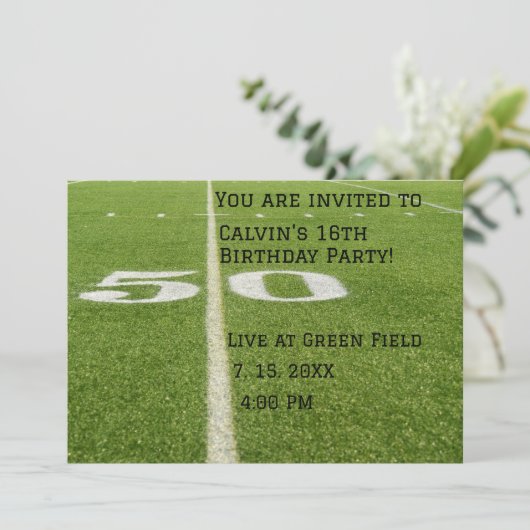 50グリーンフットボールのフィールド誕生日パーティーの招待 招待状 (スタンド正面)