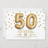 50ゴールドバルーンと紙吹雪 50歳の誕生日パーティー 招待状 (正面)