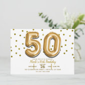 50ゴールドバルーンと紙吹雪 50歳の誕生日パーティー 招待状 (スタンド正面)