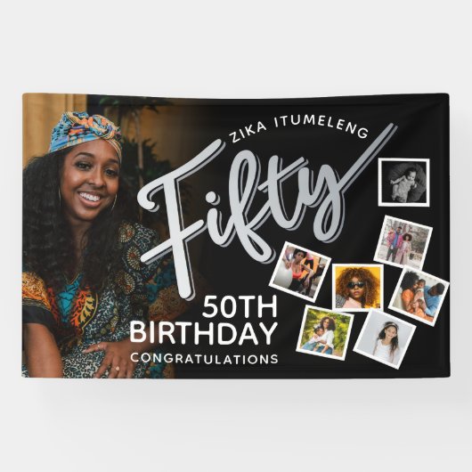50シルバー50番目の誕生日の写真（黒） 横断幕 (横)