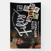 50シルバー50番目の誕生日の写真（黒） 横断幕 (縦)