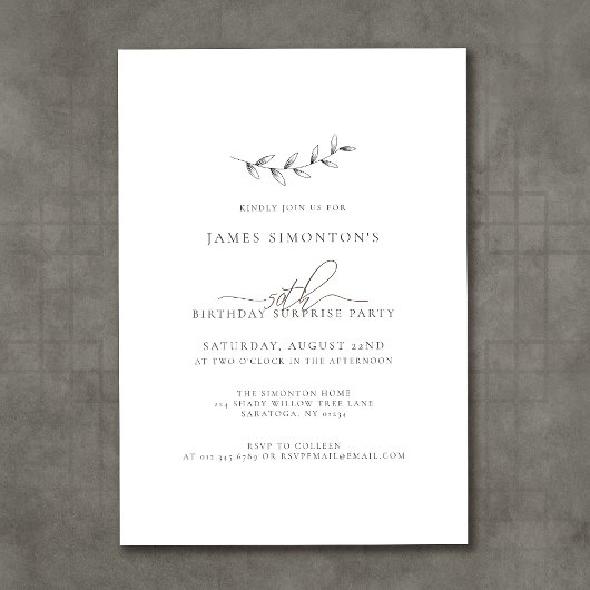 50シンプル番目の誕生日サプライズパーティー 招待状