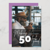 50シンプル番目の誕生日写真 招待状 (正面/裏面)