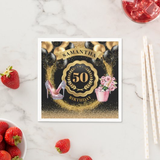 50スタイリッシュ誕生日ナプキンス赤面ハイヒールグリ スタンダードカクテルナプキン (インサイチュ)