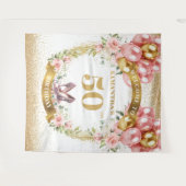 50スタイリッシュ誕生日赤面花金ゴールドグリッター タペストリー (正面(横))