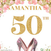 50スタイリッシュ誕生日赤面花金ゴールドグリッター タペストリー