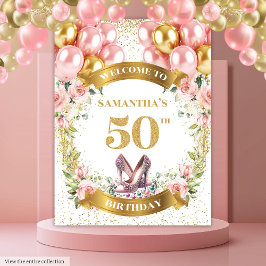 50スタイリッシュ誕生日赤面花金ゴールドグリッター タペストリー