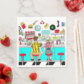 50ダイナーノスタルジックカップルの手を保持 スタンダードランチョンナプキン (インサイチュ)