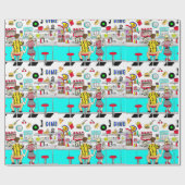 50ダイナーノスタルジックカップルの手を保持 ラッピングペーパー (フラット)