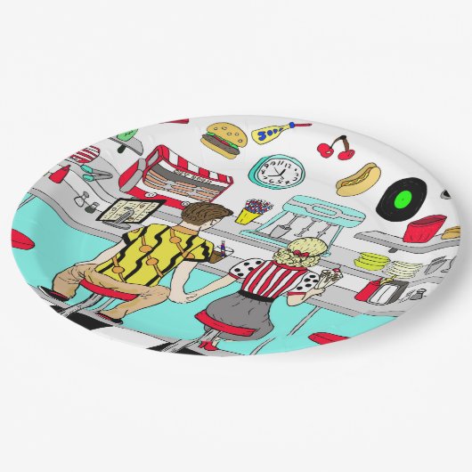 50ダイナーノスタルジックカップル保持ハンズアート ペーパープレート (アングル)