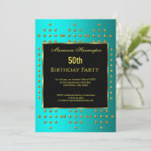 50ティール(緑がかった色)金ゴールド誕生日記念日招待状 招待状 (スタンド正面)