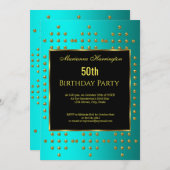 50ティール(緑がかった色)金ゴールド誕生日記念日招待状 招待状 (正面/裏面)