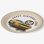 50ハッピーバースデークラシックマッスルカー ペーパープレート (アングル)