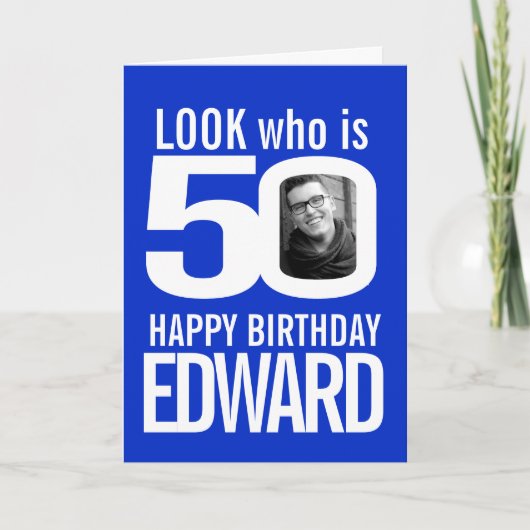 50ハッピーバースデー青白 カード (正面)