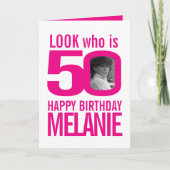 50ハッピーバースデー2枚ホワイトピンク カード (正面)