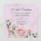 50バラフローラ誕生日の招待 招待状 (正面/裏面)