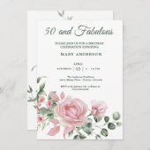 50バラフローラ誕生日の招待 招待状 (正面/裏面)
