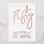 50バラ金ゴールドモダン50th Birthday Party 箔招待状<br><div class="desc">50祝歳の誕生日パーティースタイリッシュフォイルの招待で特別な日。このデザインは、クリーンなレイアウトでシックなバラ金ゴールドフォイル文字"Fifty"を備えている。ホイル実在ススタンプ色(金ゴールド、シルバー、バラ金ゴールド)を選択できる。私のショップBaraBomDesignでは、より多くのデザインやパーティーの供給が利用可能である。</div>