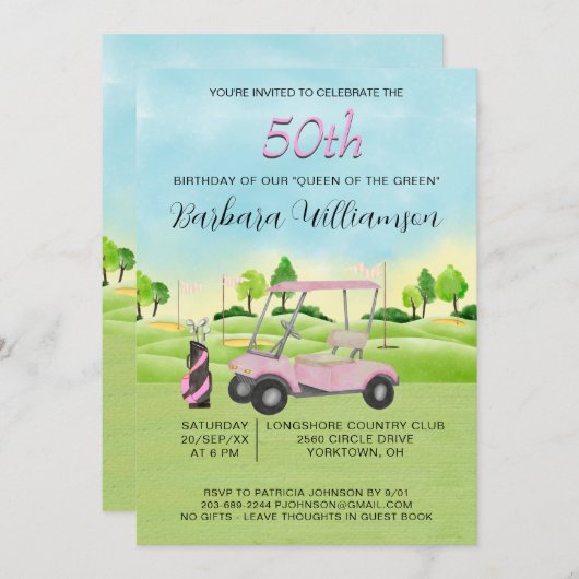 50バースデーパーティーゴルフテーマ招待状 招待状 (正面/裏面)