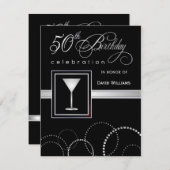 50バースデーパーティ招待状-黒と銀 招待状 (正面/裏面)