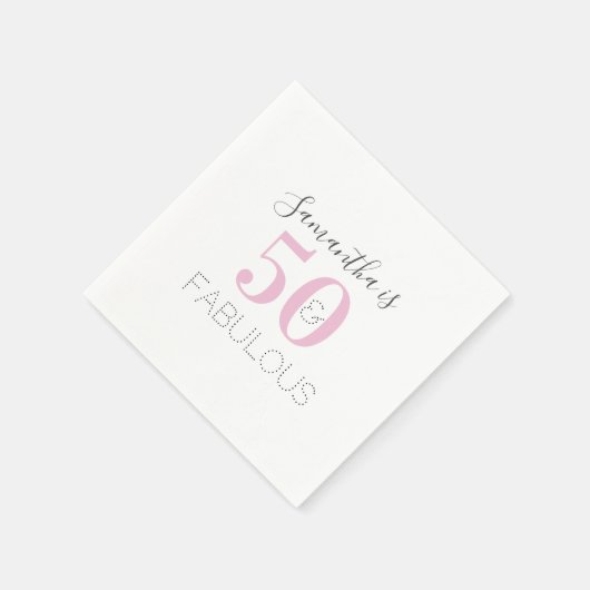 50パーソナライズされたと素晴らしいピンクの誕生日パーティー スタンダードカクテルナプキン (角)