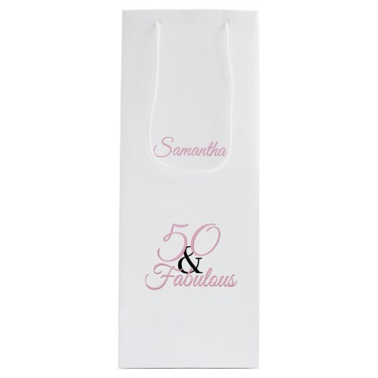 50パーソナライズされたと素晴らしいピンク誕生日 ワインギフトバッグ (正面)