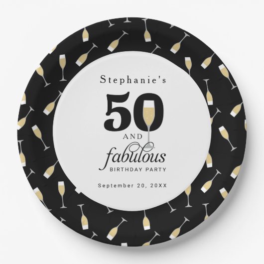 50パーソナライズされたモダンと素晴らしい誕生日 ペーパープレート (正面)