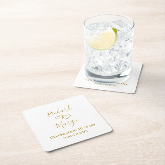 50パーソナライズされたモダンエレガント周年記念パーティー スクエアペーパーコースター (インサイチュ)