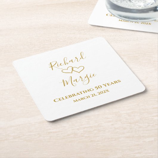 50パーソナライズされたモダンエレガント周年記念パーティー スクエアペーパーコースター (アングル)