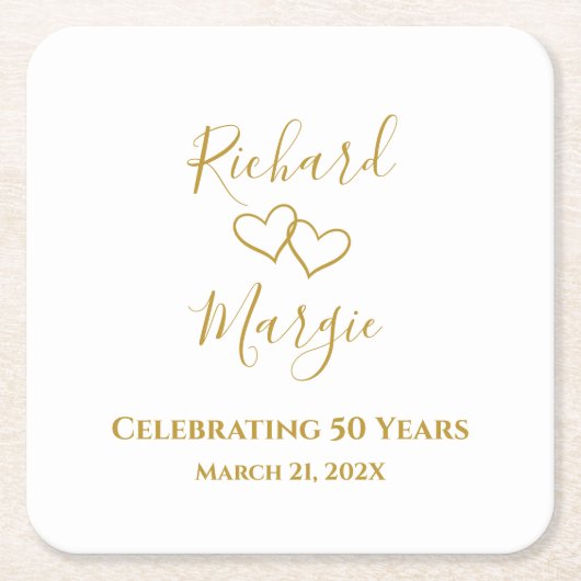 50パーソナライズされたモダンエレガント周年記念パーティー スクエアペーパーコースター (正面)