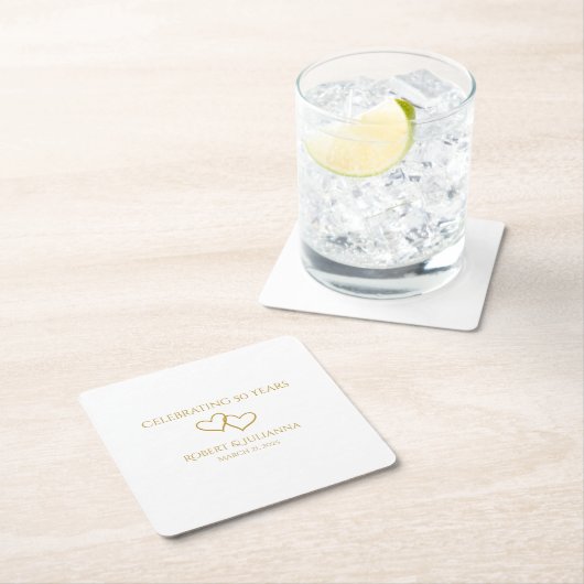50パーソナライズされたモダンエレガント周年記念パーティー スクエアペーパーコースター (インサイチュ)