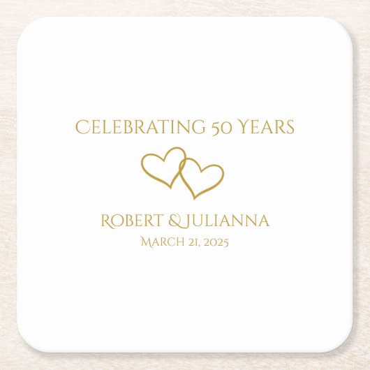 50パーソナライズされたモダンエレガント周年記念パーティー スクエアペーパーコースター (正面)