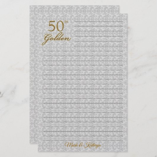 50パーソナライズされた周年結婚文房具 便箋 (正面/裏面)