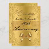 50パーソナライズされた周年結婚金ゴールド弓 招待状 (正面/裏面)
