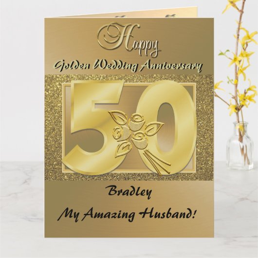 50パーソナライズされた周年記念結婚カードの夫 カード (黄色い花)