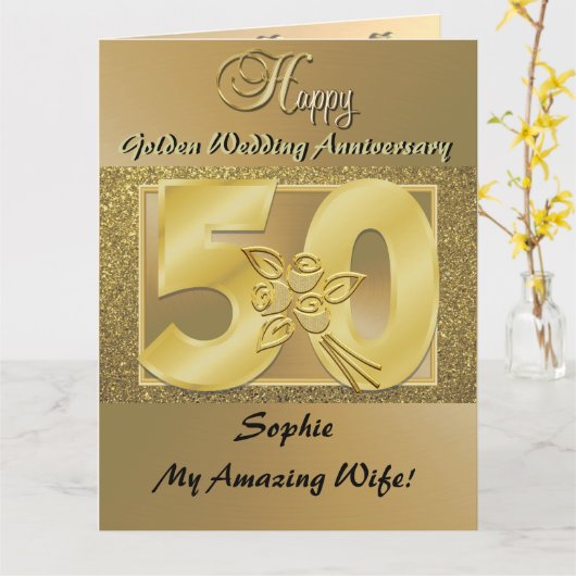 50パーソナライズされた周年記念結婚カード妻 カード (黄色い花)