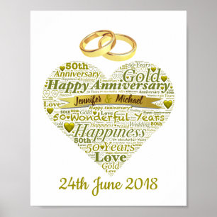 50パーソナライズされた周年記念結婚ワードアート ポスター
