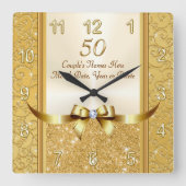 50パーソナライズされた周年記念結婚贈り物・時計 スクエア壁時計 (正面)