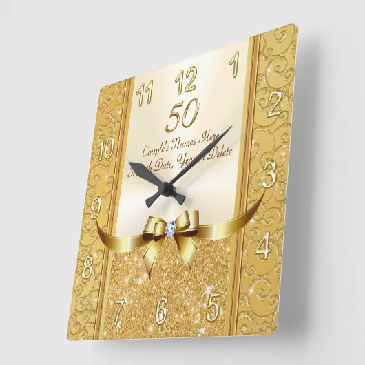 50パーソナライズされた周年記念結婚贈り物・時計 スクエア壁時計 (傾斜)
