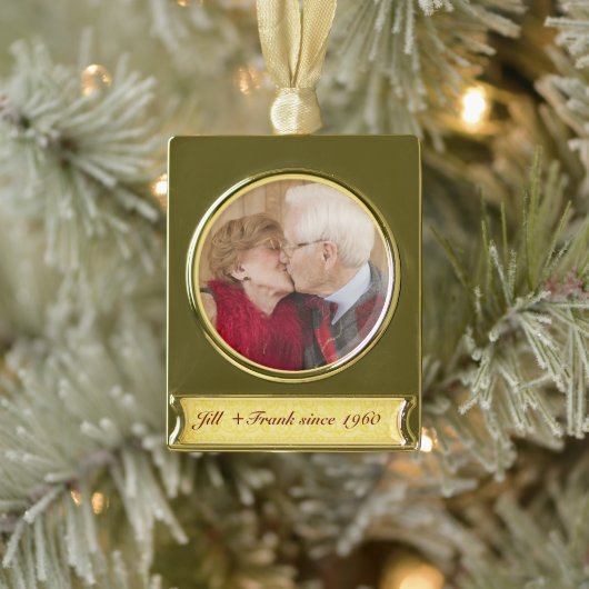 50パーソナライズされた周年記念結婚金 ゴールドプレートバナーオーナメント (ツリー)