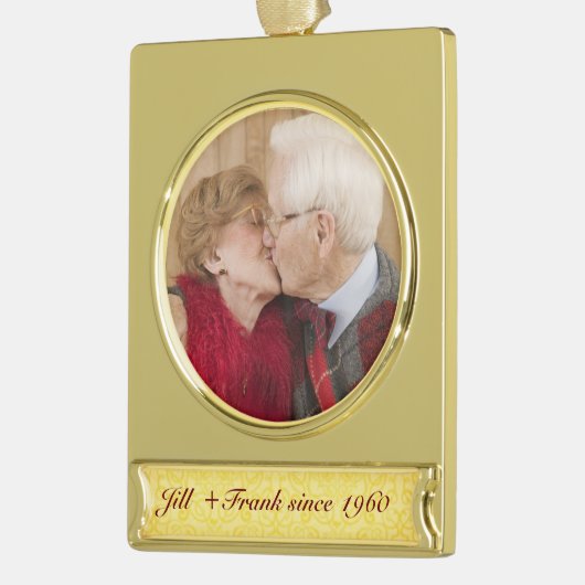 50パーソナライズされた周年記念結婚金 ゴールドプレートバナーオーナメント (左)