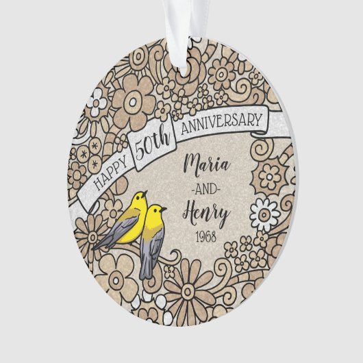 50パーソナライズされた周年記念金ゴールドフローラ オーナメント (正面)