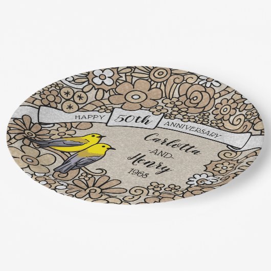 50パーソナライズされた周年記念金ゴールドフローラ ペーパープレート (アングル)