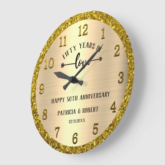 50パーソナライズされた年金ゴールド結婚グリッター ラージ壁時計 (傾斜)